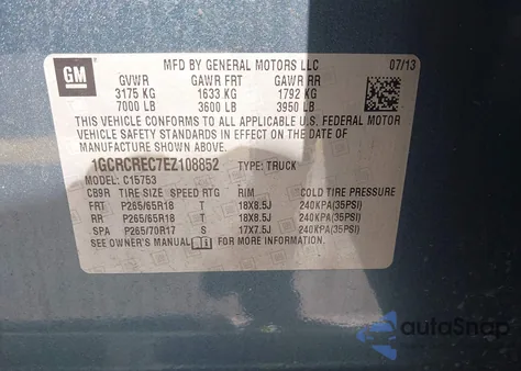 2014 Chevrolet Silverado 1500 2Lt from USA, damaged, VIN 1GCRCREC7EZ108852